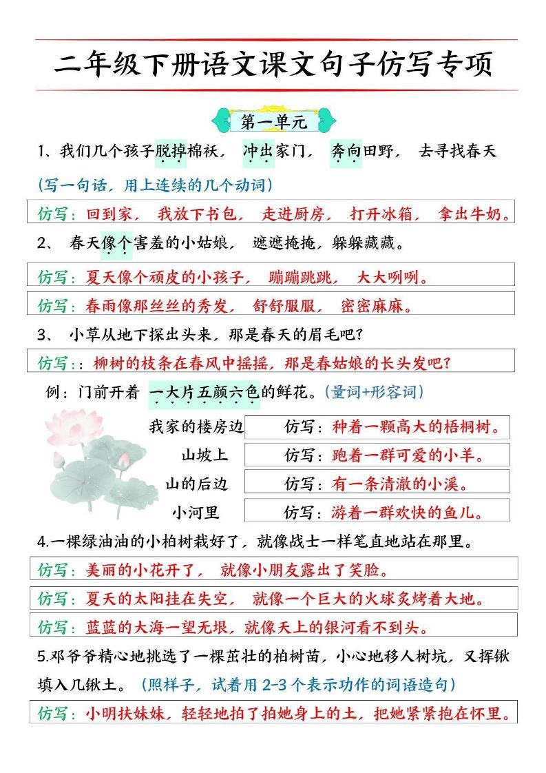 二下语文【必考仿写句子】读背版金榜学科-专注整理分享幼、小、初、高学科教资，一站式解决孩子学习资料难题，帮助孩子全方位提升成绩。金榜学科