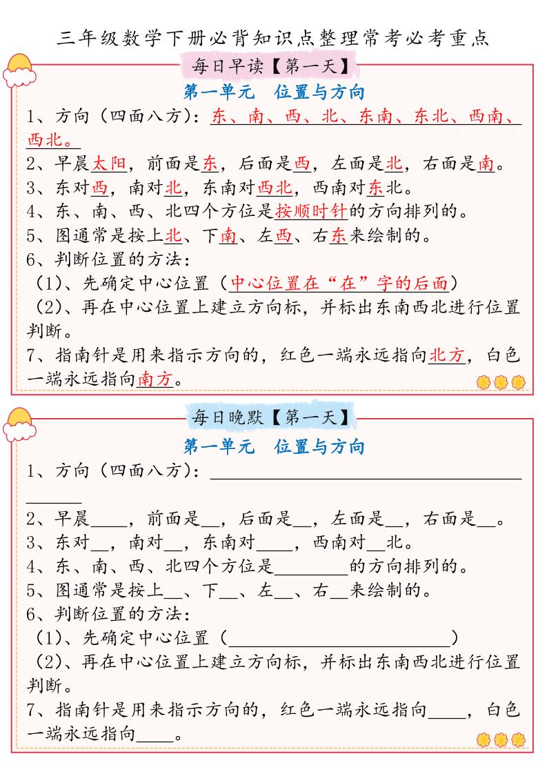 三年级数学下册必背知识点整理人教版(早读晚默)金榜学科-专注整理分享幼、小、初、高学科教资，一站式解决孩子学习资料难题，帮助孩子全方位提升成绩。金榜学科