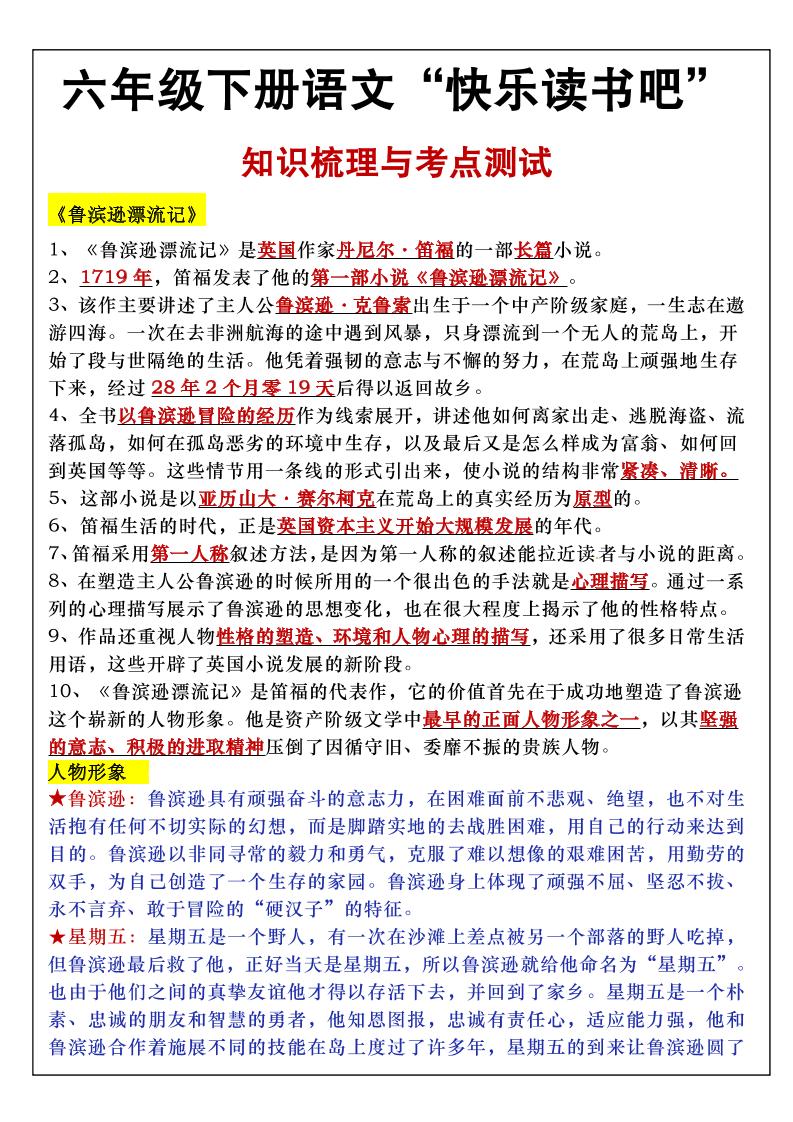 六年级下语文知识点梳理与练习金榜学科-专注整理分享幼、小、初、高学科教资，一站式解决孩子学习资料难题，帮助孩子全方位提升成绩。金榜学科