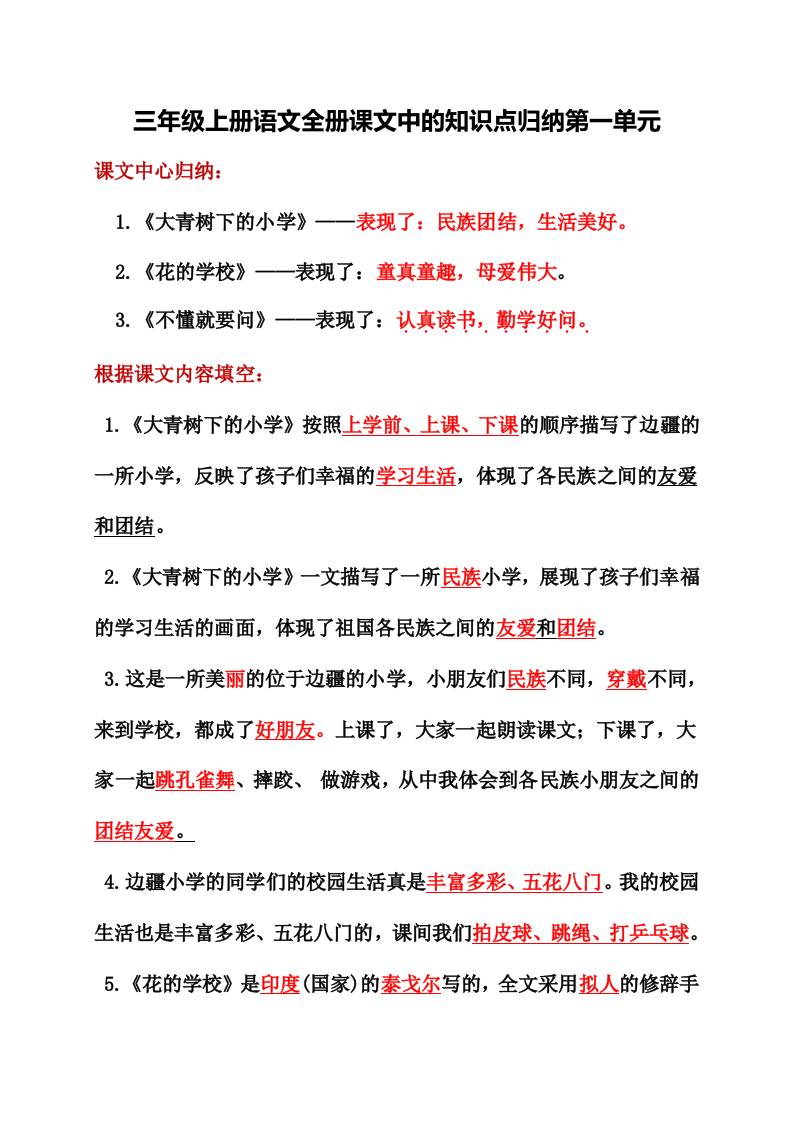 三年级上册语文全册课文中的知识点归纳金榜学科-专注整理分享幼、小、初、高学科教资，一站式解决孩子学习资料难题，帮助孩子全方位提升成绩。金榜学科