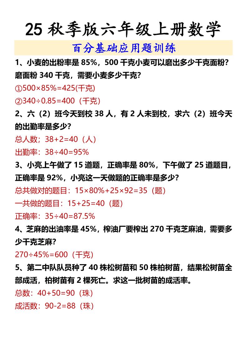 【2025秋新版】六年级上册数学百分基础应用题训练金榜学科-专注整理分享幼、小、初、高学科教资，一站式解决孩子学习资料难题，帮助孩子全方位提升成绩。金榜学科