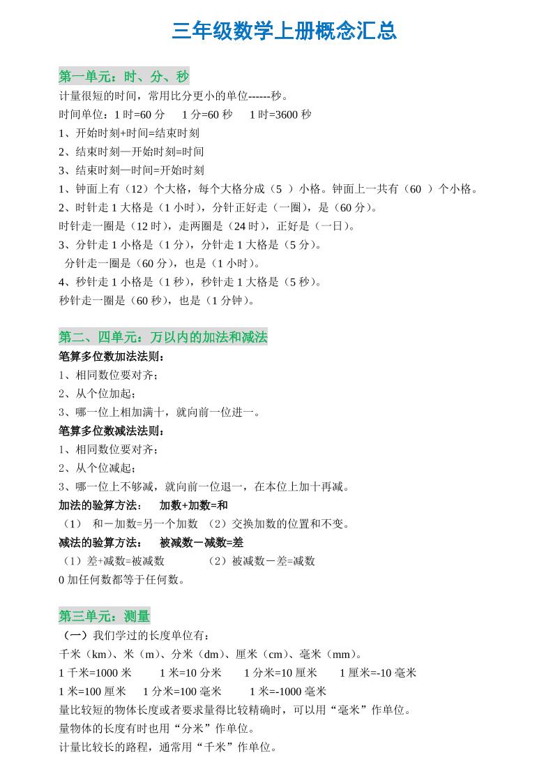 三年级数学上册概念全集金榜学科-专注整理分享幼、小、初、高学科教资，一站式解决孩子学习资料难题，帮助孩子全方位提升成绩。金榜学科