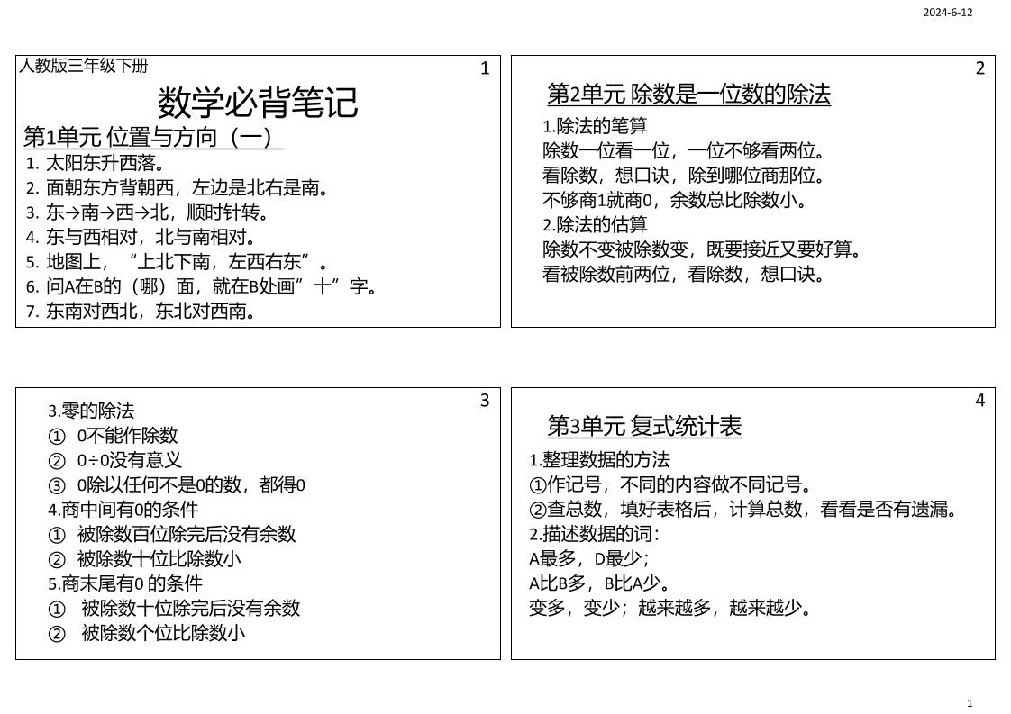 三年级数学下册必背笔记课课贴（4图）金榜学科-专注整理分享幼、小、初、高学科教资，一站式解决孩子学习资料难题，帮助孩子全方位提升成绩。金榜学科
