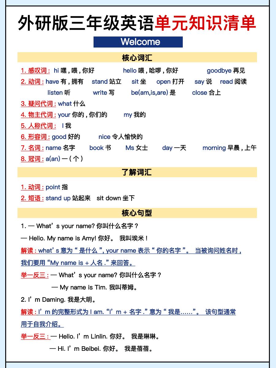 外研三上英语知识清单全金榜学科-专注整理分享幼、小、初、高学科教资，一站式解决孩子学习资料难题，帮助孩子全方位提升成绩。金榜学科