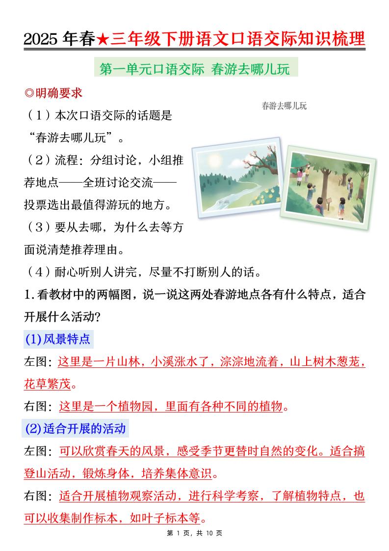 25春三下语文口语交际知识梳理（10页）金榜学科-专注整理分享幼、小、初、高学科教资，一站式解决孩子学习资料难题，帮助孩子全方位提升成绩。金榜学科