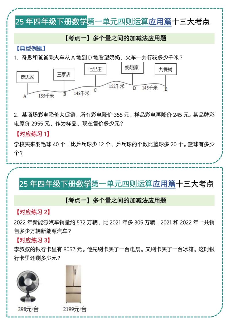 四年级下数学四则运算应用题篇十三大考点金榜学科-专注整理分享幼、小、初、高学科教资，一站式解决孩子学习资料难题，帮助孩子全方位提升成绩。金榜学科