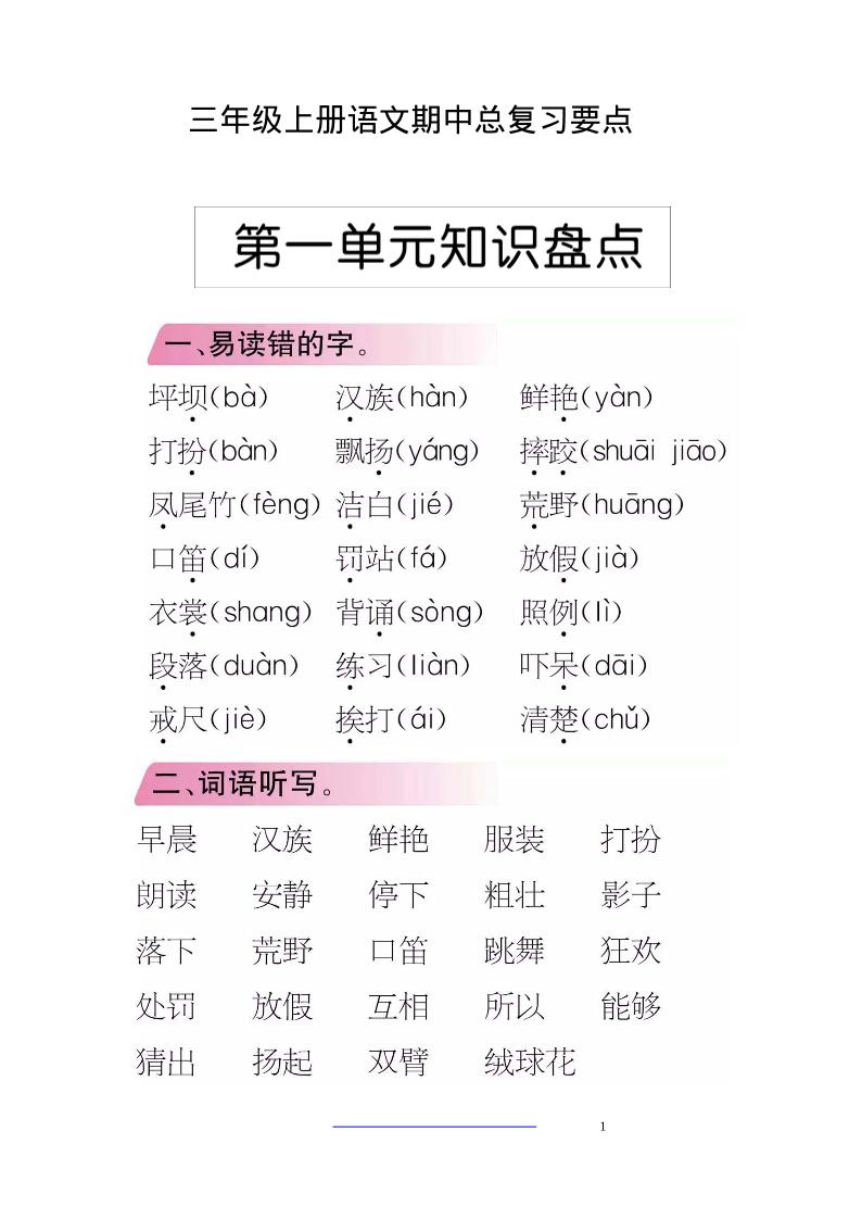 三上语文-期中期末考点类汇总金榜学科-专注整理分享幼、小、初、高学科教资，一站式解决孩子学习资料难题，帮助孩子全方位提升成绩。金榜学科