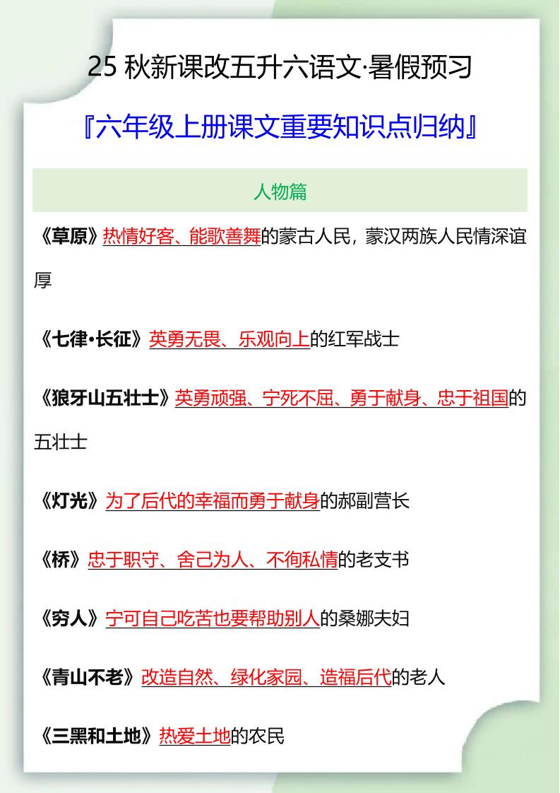【2025秋新版】六年级语文上册课文重要知识点归纳金榜学科-专注整理分享幼、小、初、高学科教资，一站式解决孩子学习资料难题，帮助孩子全方位提升成绩。金榜学科