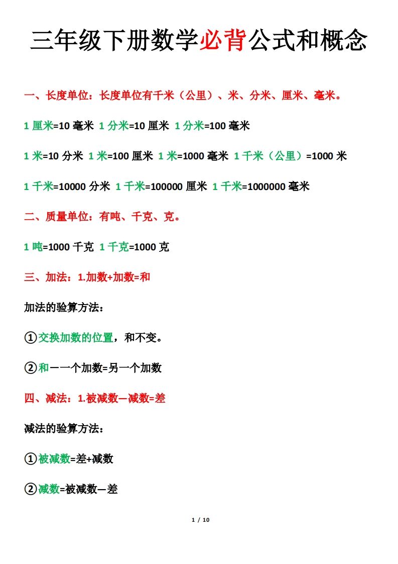 三年级下册数学必背公式和概念金榜学科-专注整理分享幼、小、初、高学科教资，一站式解决孩子学习资料难题，帮助孩子全方位提升成绩。金榜学科