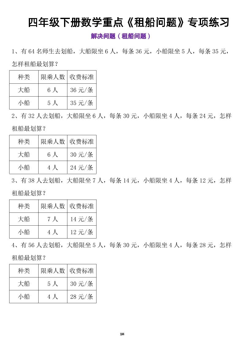 四年级下数学租船问题金榜学科-专注整理分享幼、小、初、高学科教资，一站式解决孩子学习资料难题，帮助孩子全方位提升成绩。金榜学科
