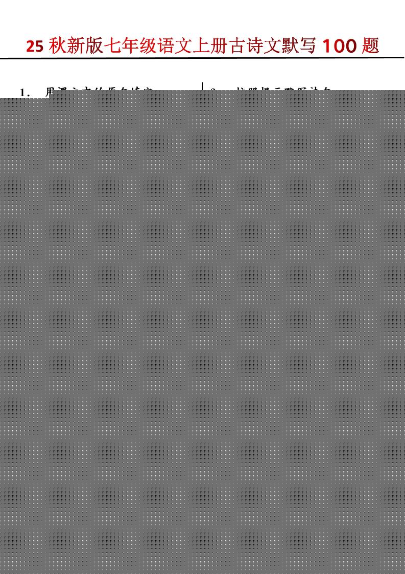【2025秋新版】七年级语文上册古诗文默写100题金榜学科-专注整理分享幼、小、初、高学科教资，一站式解决孩子学习资料难题，帮助孩子全方位提升成绩。金榜学科
