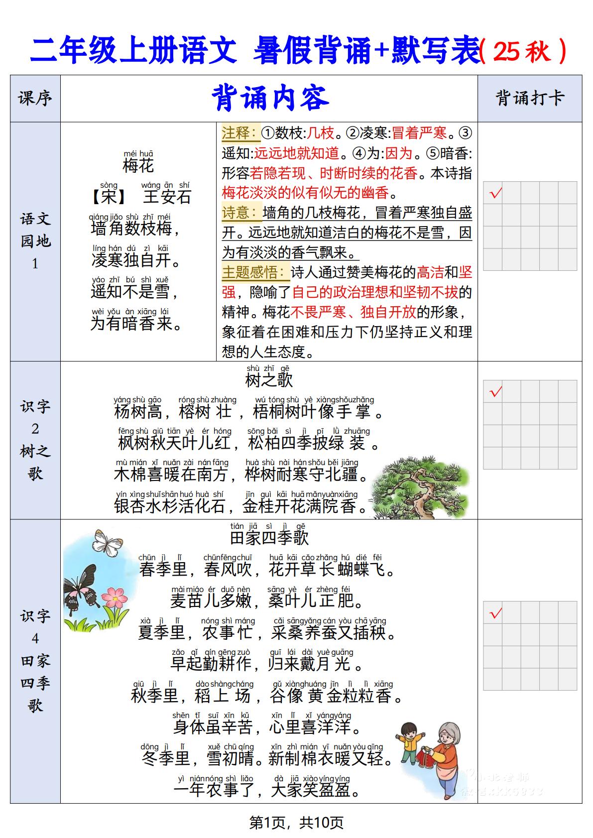 二上语文【25秋-暑假背诵+默写表】金榜学科-专注整理分享幼、小、初、高学科教资，一站式解决孩子学习资料难题，帮助孩子全方位提升成绩。金榜学科